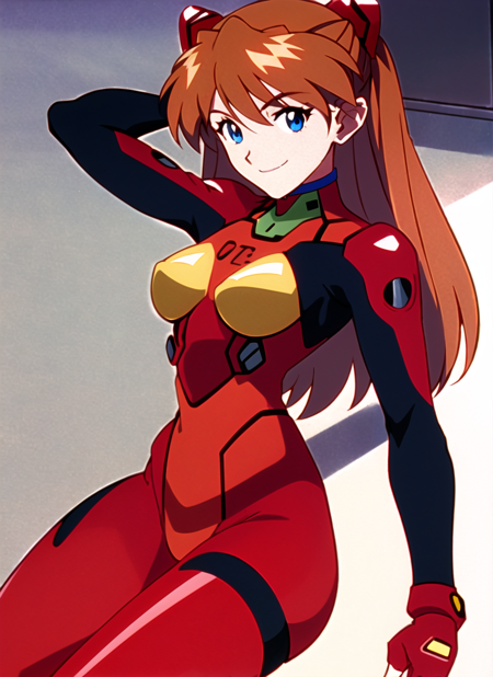 3978521678-3536460451-evangelion anime style, anime screencap, 1990s__(style_), souryuu asuka langley, 1girl, arm support, blue eyes, bodysuit, breast.png